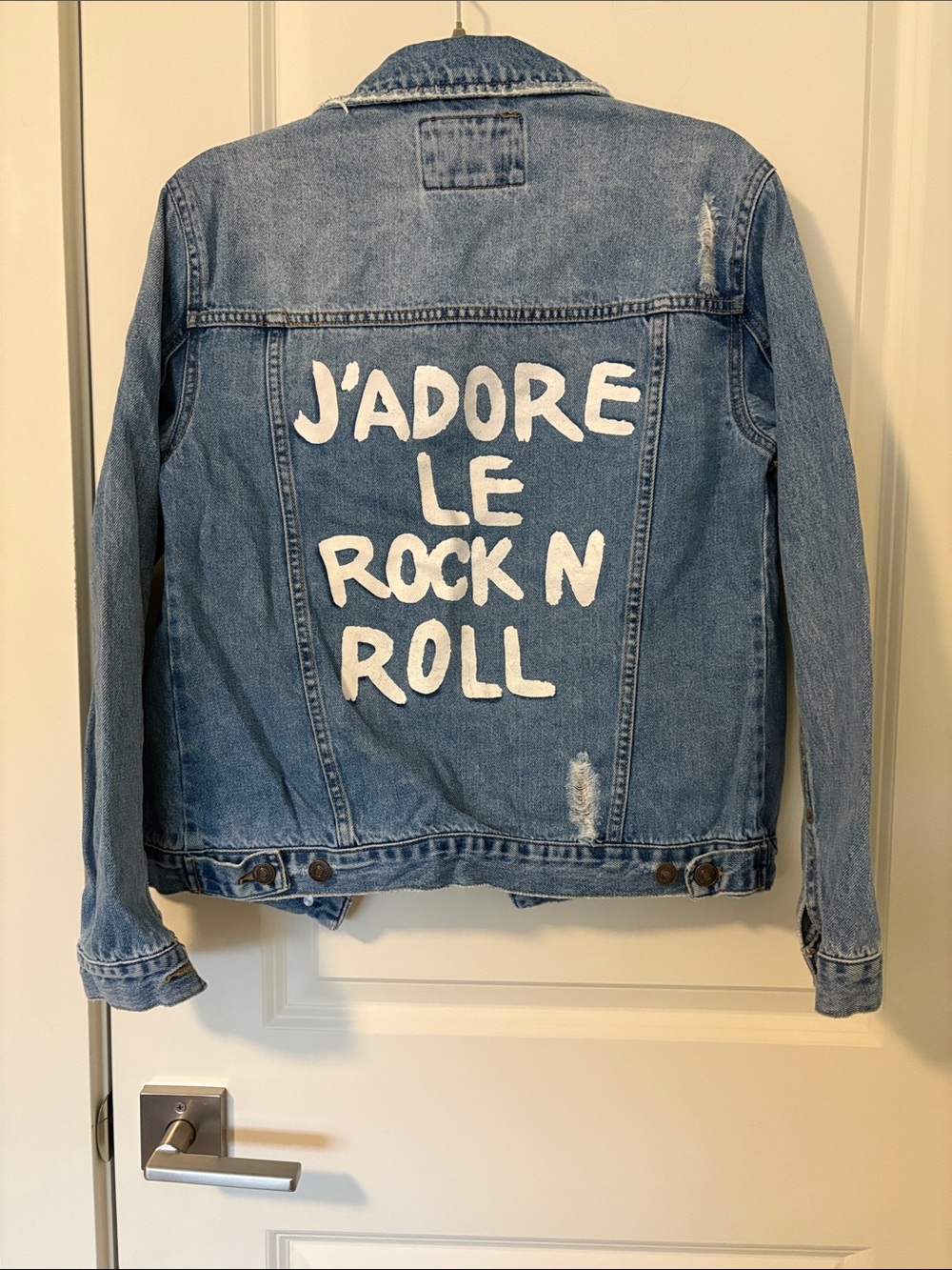 Forever 21 Light Blue Denim Jacket with White Graphic Back